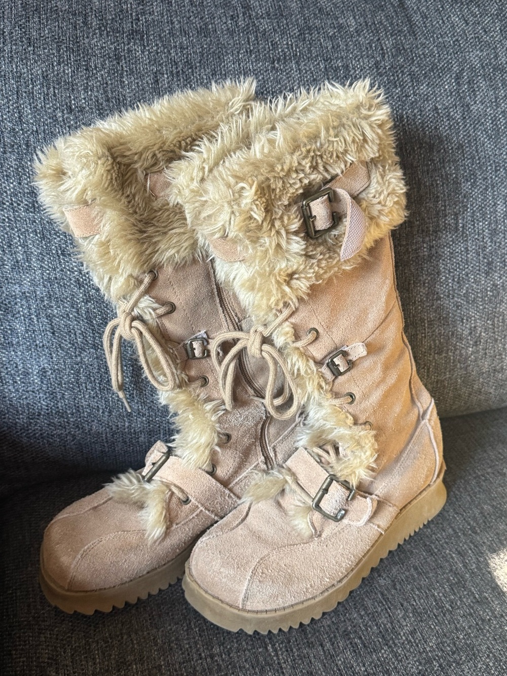 Y2K Bum Equipment Faux Fur Lined Women's Winter Boots In Light Tan